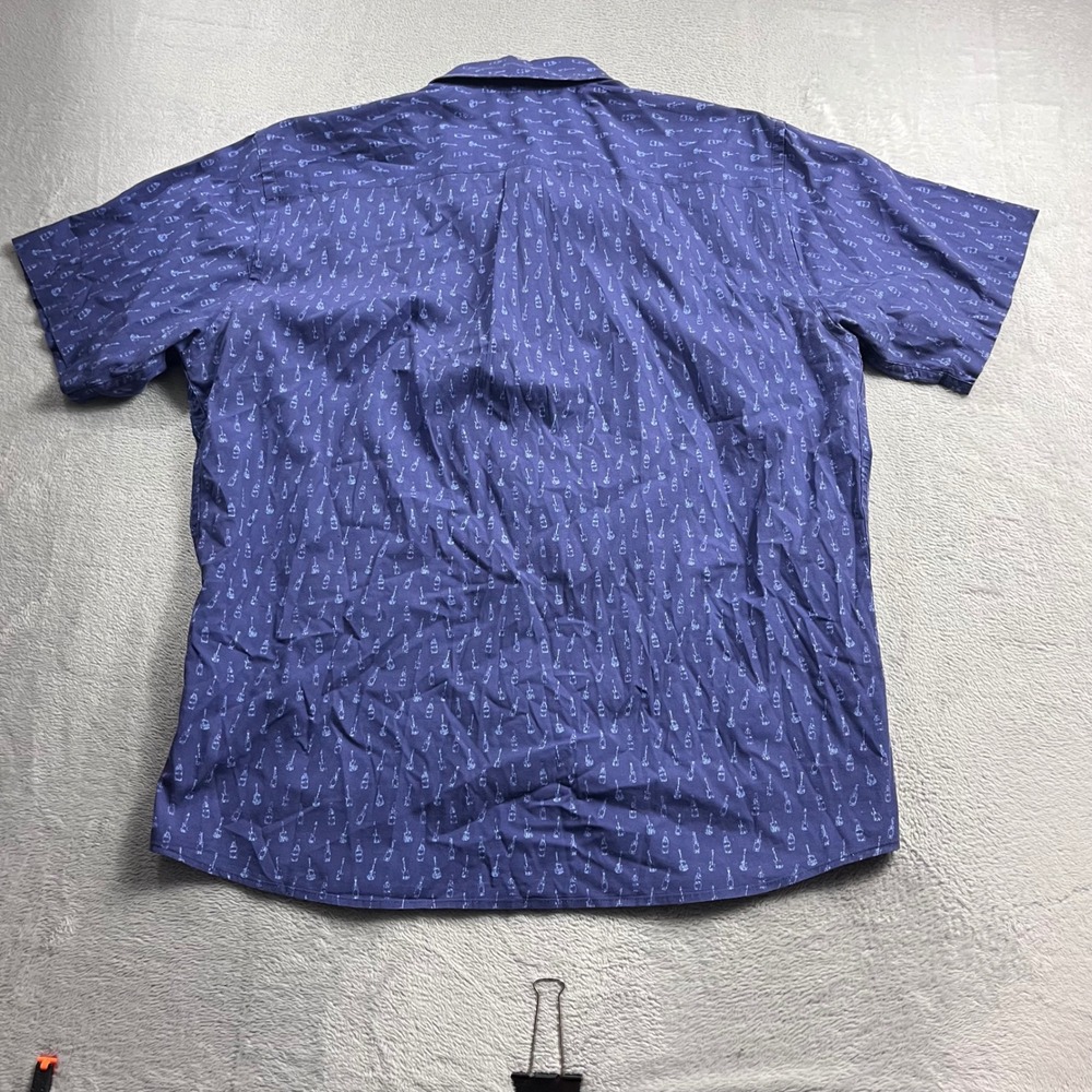 Peter Millar Mens Large Blue Guitar Bottle Print Short Sleeve Button Down Shirt - Picture 6 of 8